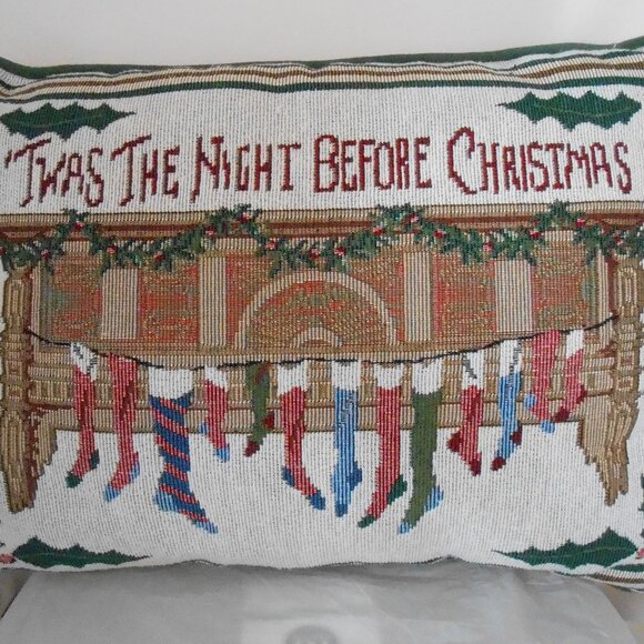 Twas The Night Before Christmas Christmas Vintage Tapestry Holiday Pillow 16x12 - Picture 1 of 3